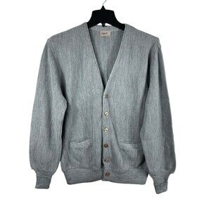 John Wannamaker Gray Cardigan Boyfriend Gray Sweater Pink Button Bishop Sleeve L